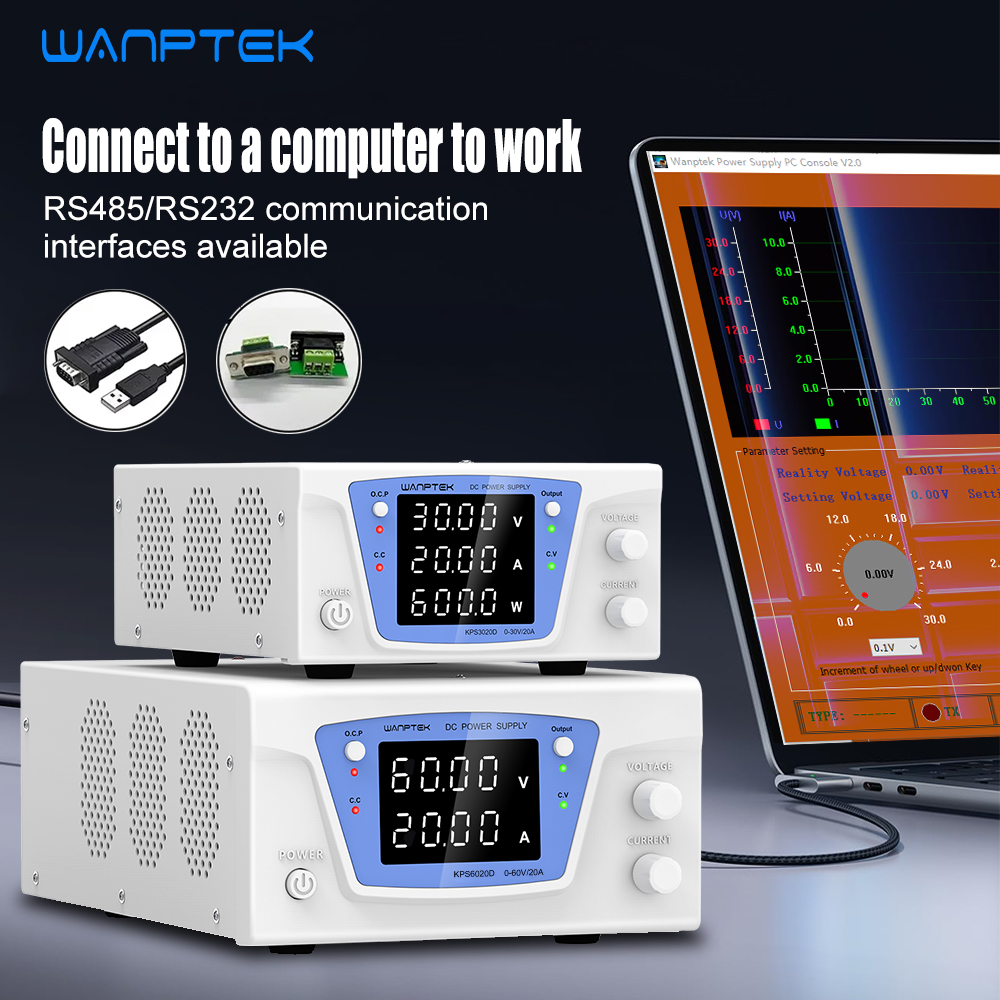 Programmable Dc Power Supply 60V 10A - Wanptek RS485/RS232 Alimentatore CC regolabile programmabile